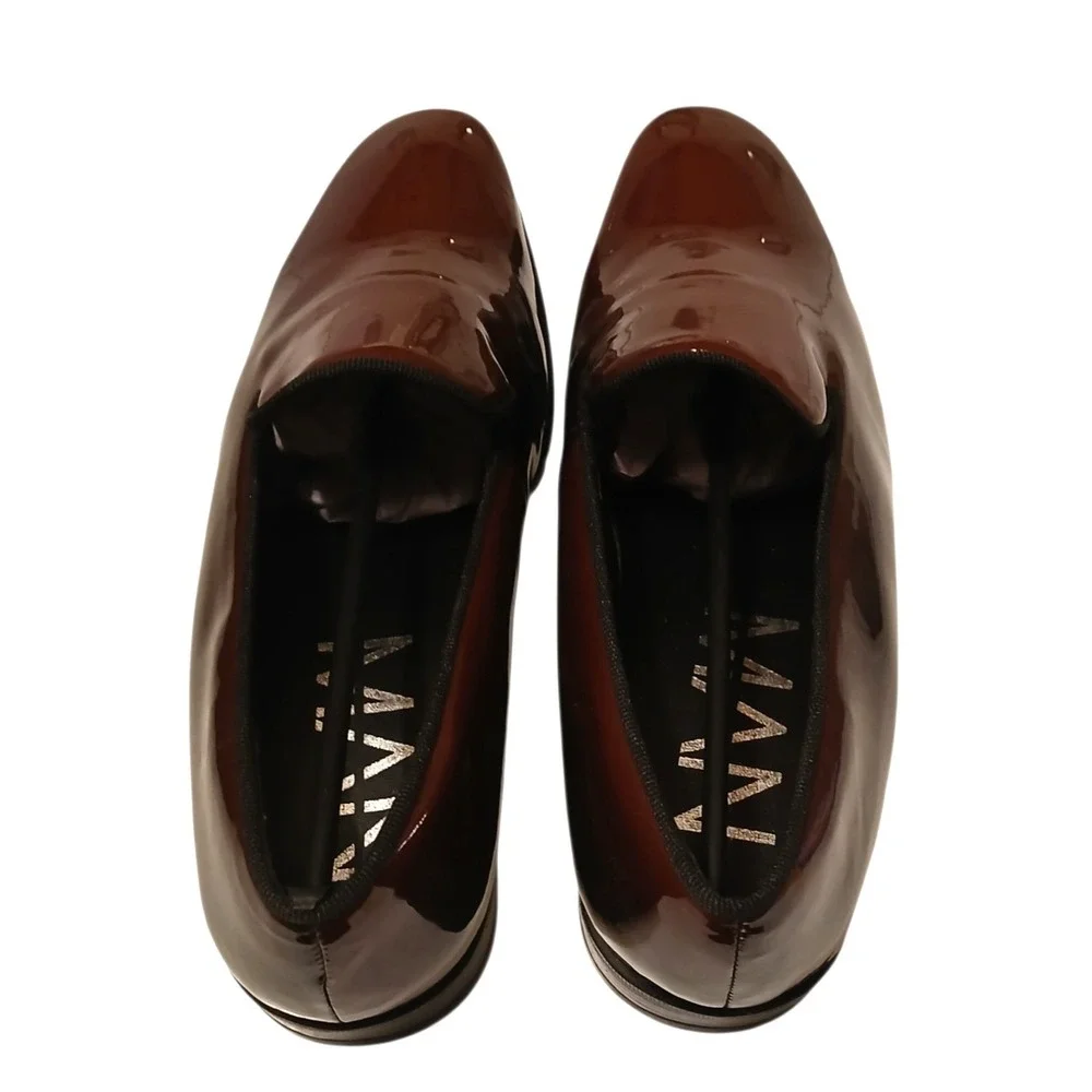 Mens 11 Burgundy Patent PU Leather Loafers UK 10 EU 44 Slip On Dress Party Shoes